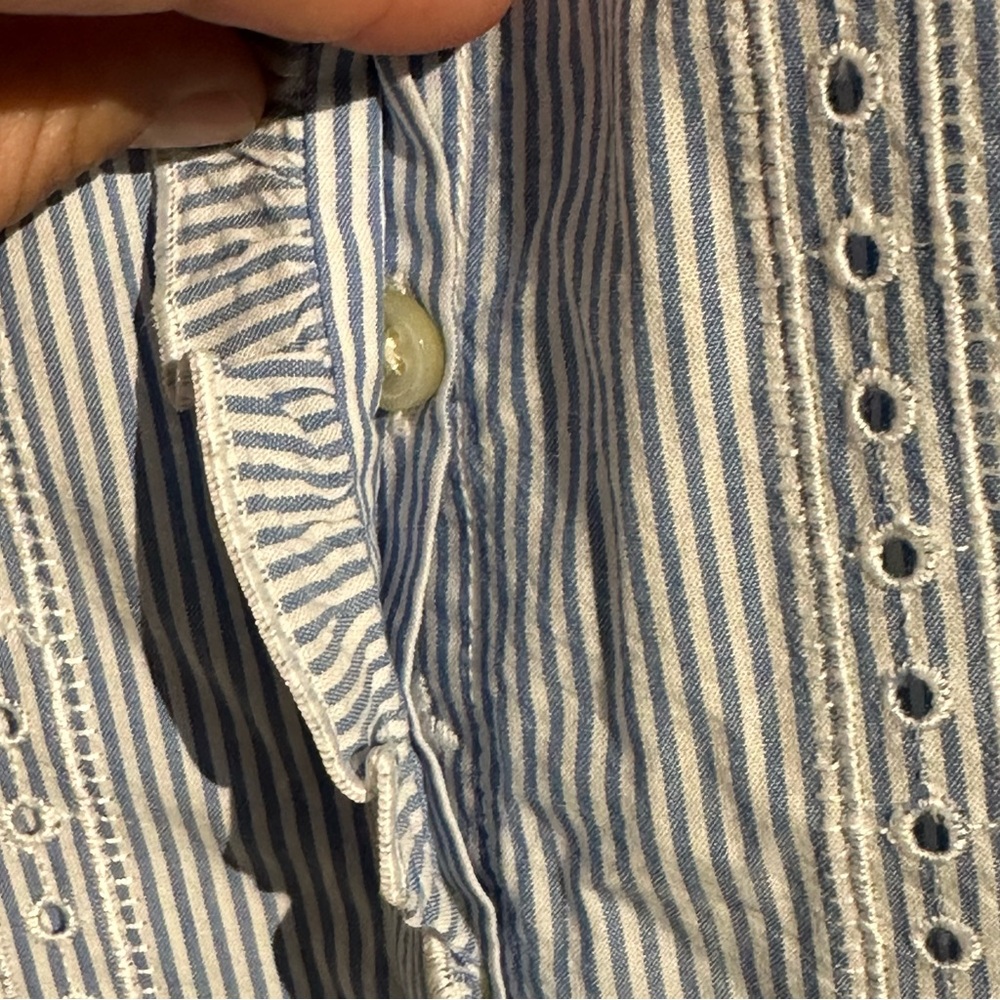 LOFT Blue and White Striped Eyelet Flutter Sleeve Blouse - Picture 4 of 7